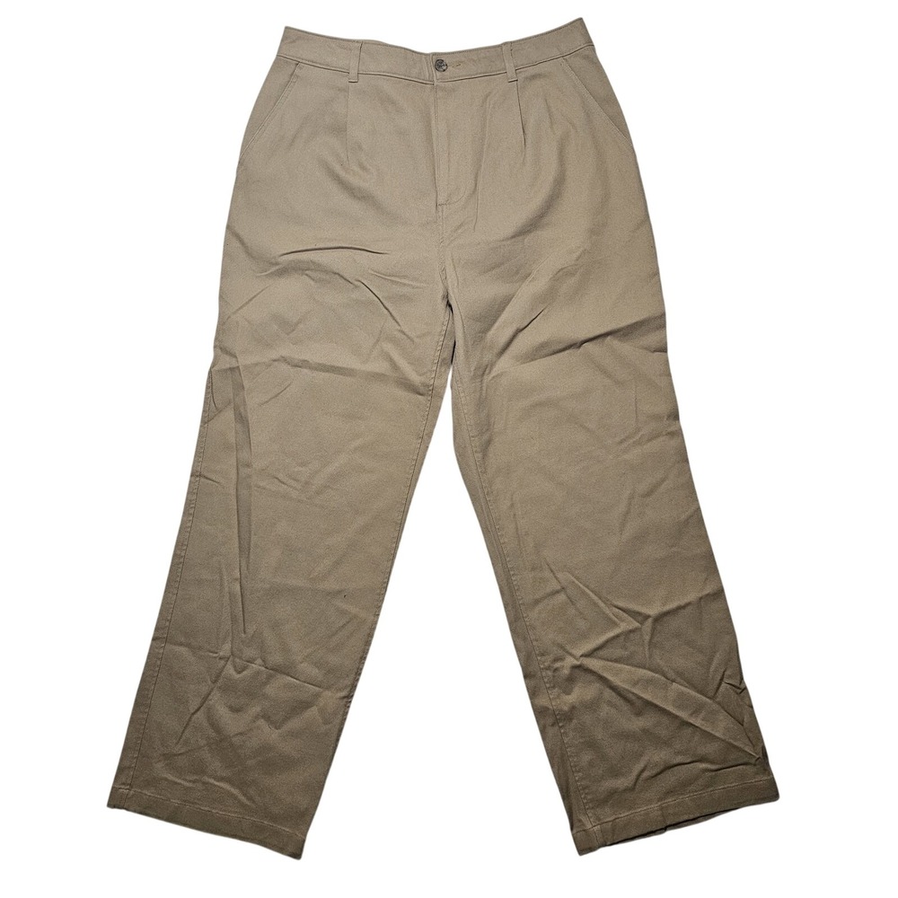 Mode of One Relaxed-Fit Wide Leg Pleated Twill Pants Tannin Khaki‎ Size 30